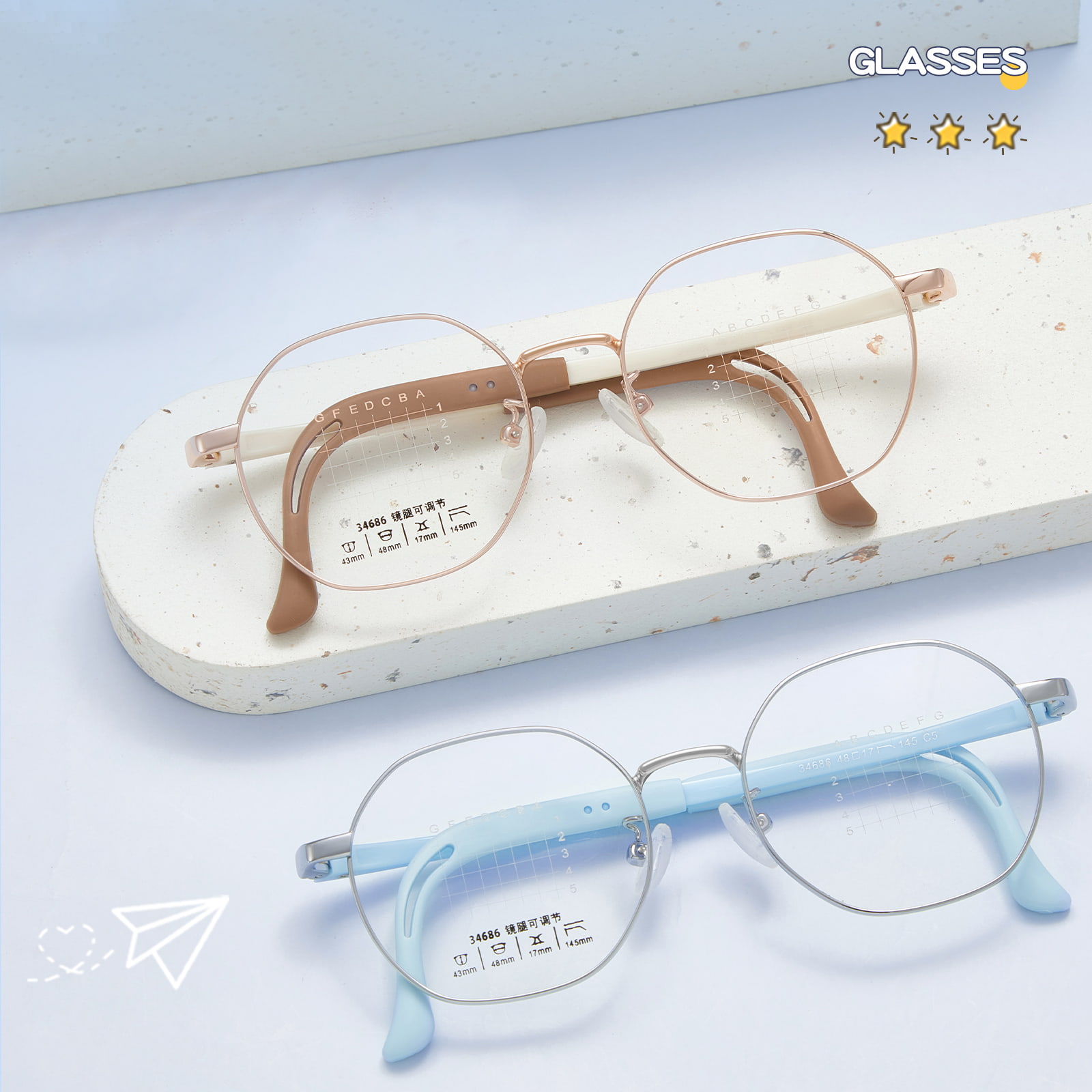 34686 ユース多角形合金メガネ