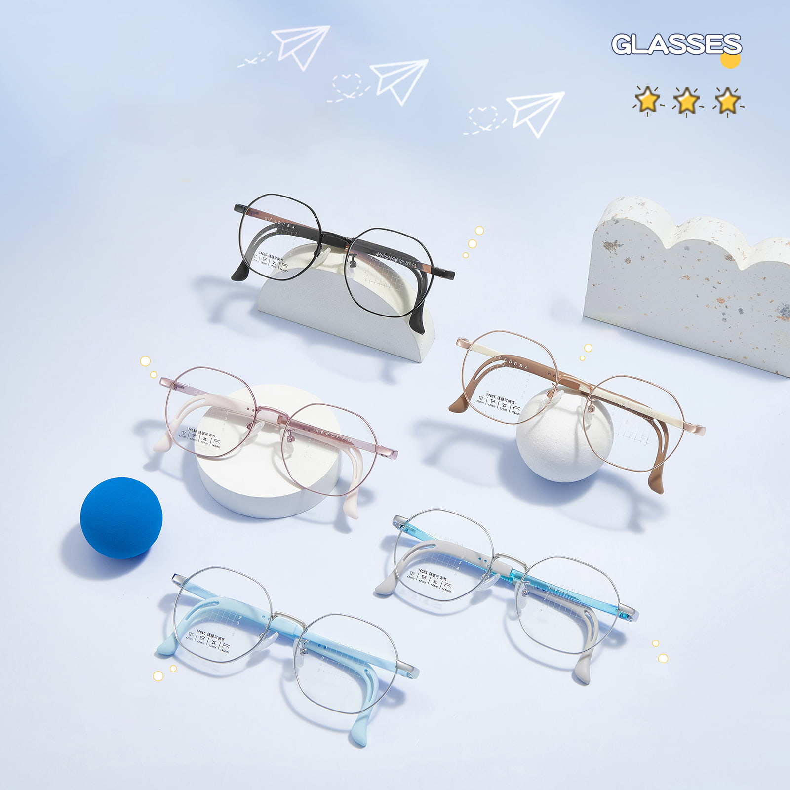 34686 ユース多角形合金メガネ